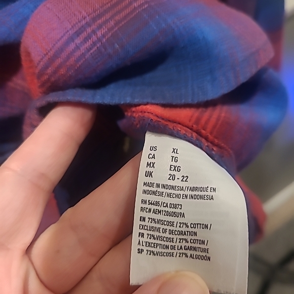 American Eagle Vintage Boyfriend Shirt Womens XL Blue Red Plaid Flannel... - Picture 5 of 14